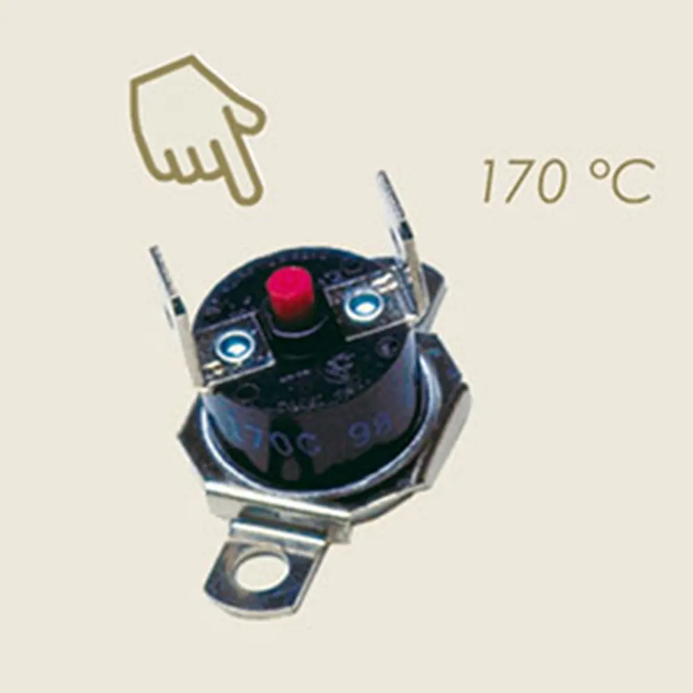 Termostat tip disc cu guler, aripioare verticale si buton de resetare manuala, 170°C