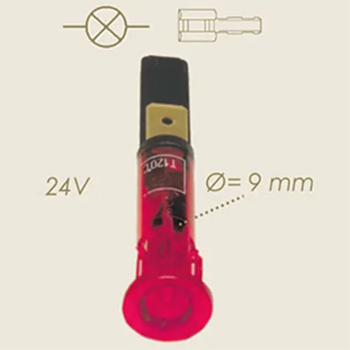 Mini lampa de avertizare, lumina rosu, 24V, diametru 9mm